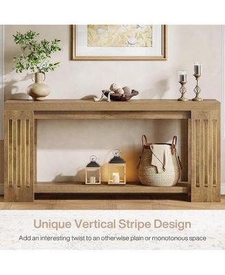 2-Tier Extra Long Entryway Table, 70.9-Inch Farmhouse Console Table with Vertical Stripe Legs