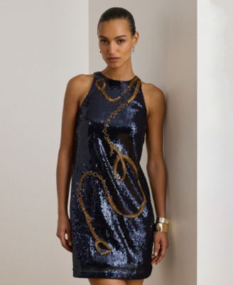 Women's Belting-Motif Sequined Cocktail Dress