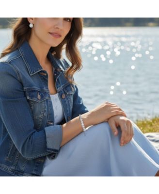 Rose Flower Cubic Zirconia CZ Adjustable Bolo Bracelet and Rosette Halo Drop Earrings Lever Back Jewelry Set