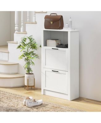 Vertical Shoe Storage Cabinet with Drawer and Shelf