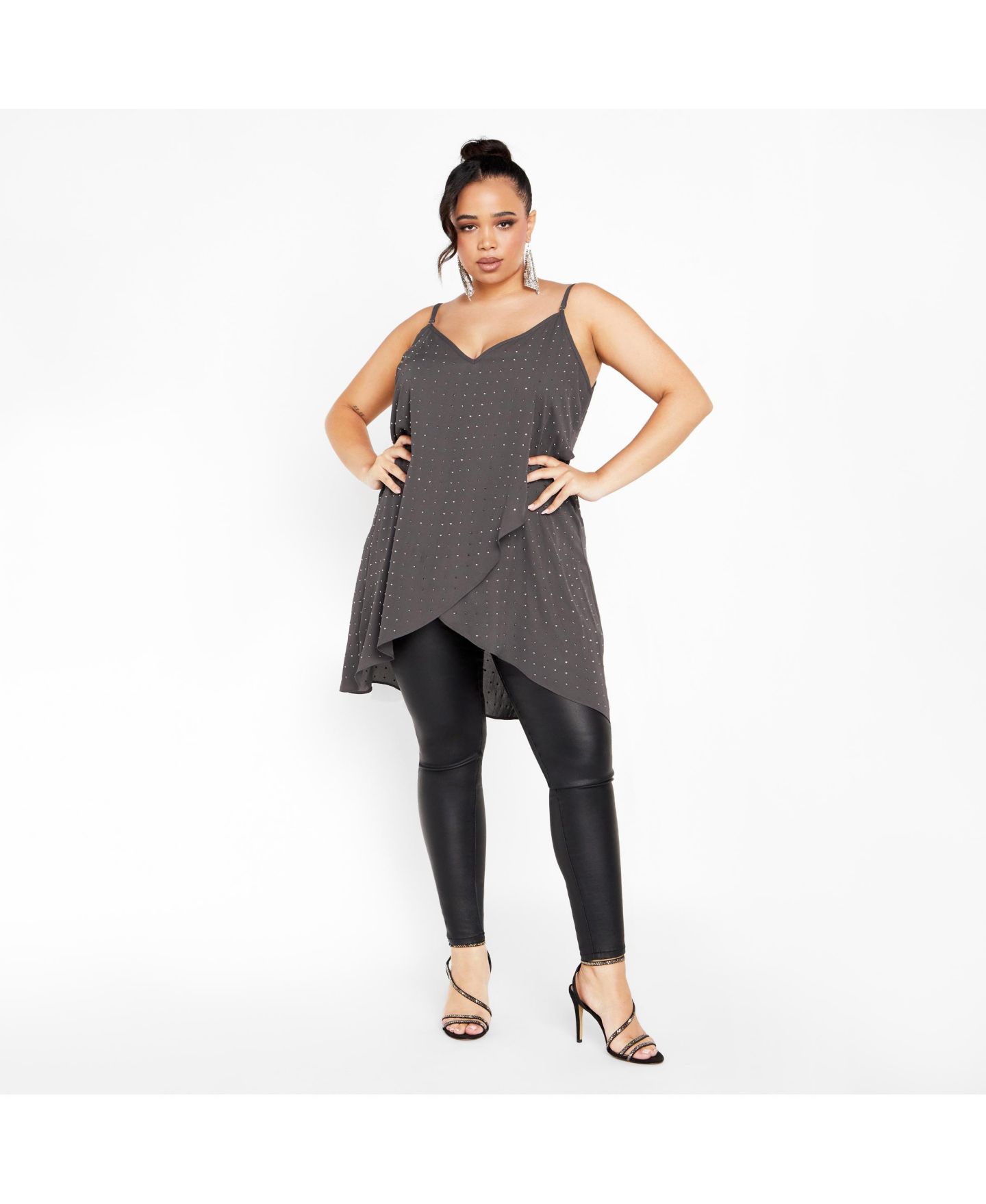 Женский топ CITY CHIC Plus Size Hi Lo Shine, цвет: Серый — фото 3