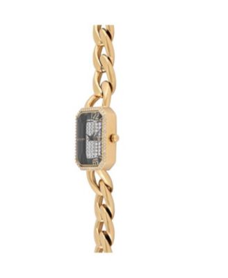 Womens 14K Gold-Plated Rectangular Link Bracelet Watch-Crystal Studded Face