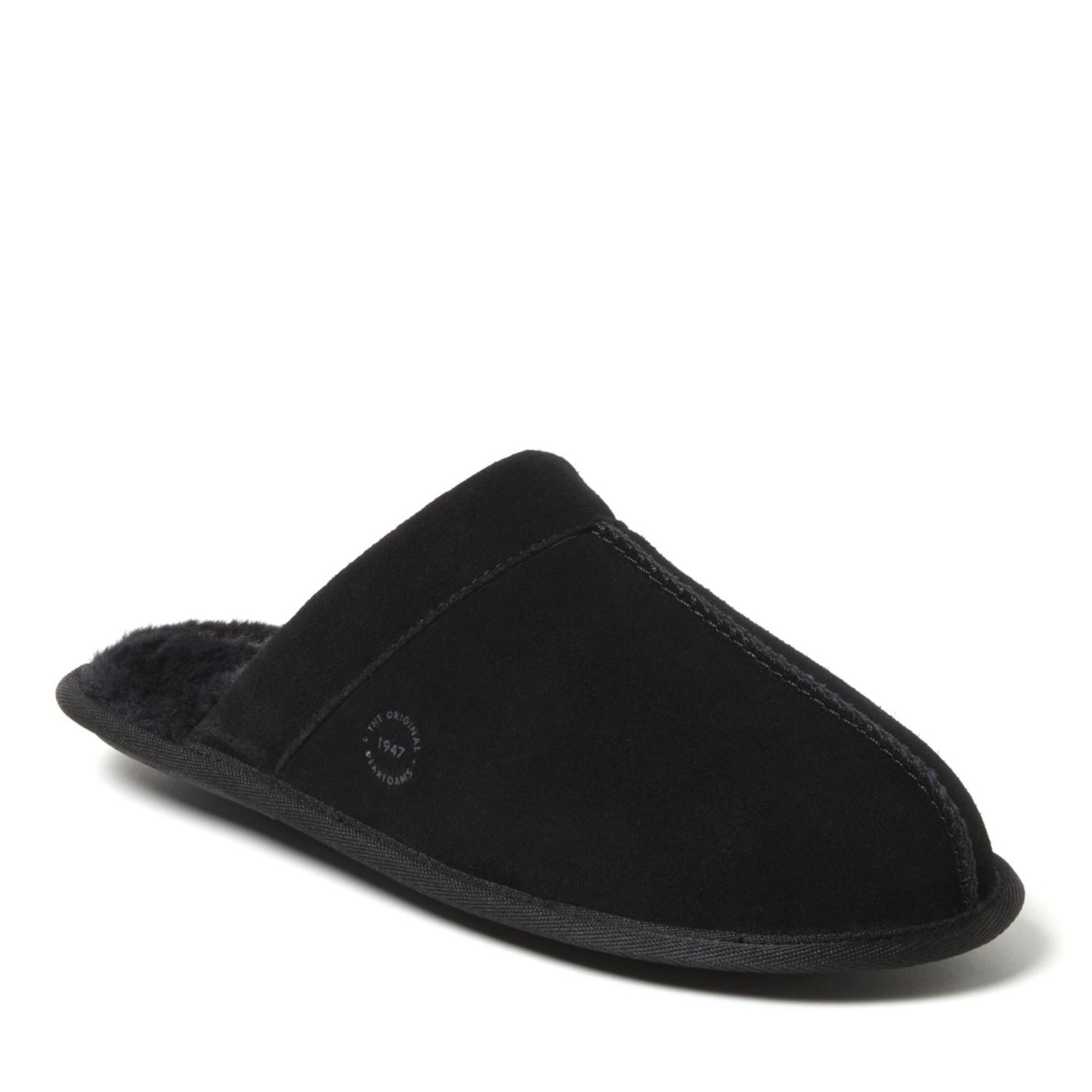 Мужские тапочки Dearfoams Kirk Genuine Suede Scuff House Slipper, цвет: Чёрный — фото 1