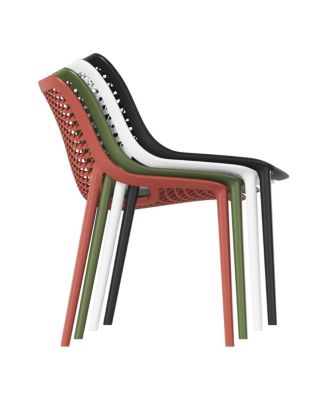 3-Piece Outdoor Round Metal Dining Table Set And Stackable Resin Patio Dining Side Chairs