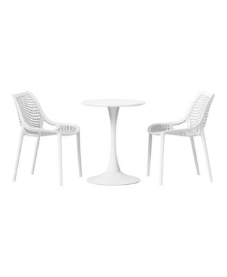 3-Piece Outdoor Round Metal Dining Table Set And Stackable Resin Patio Dining Side Chairs