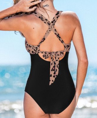 Women's Tummy Control Crisscross Wide Straps One Piece Swimsuit