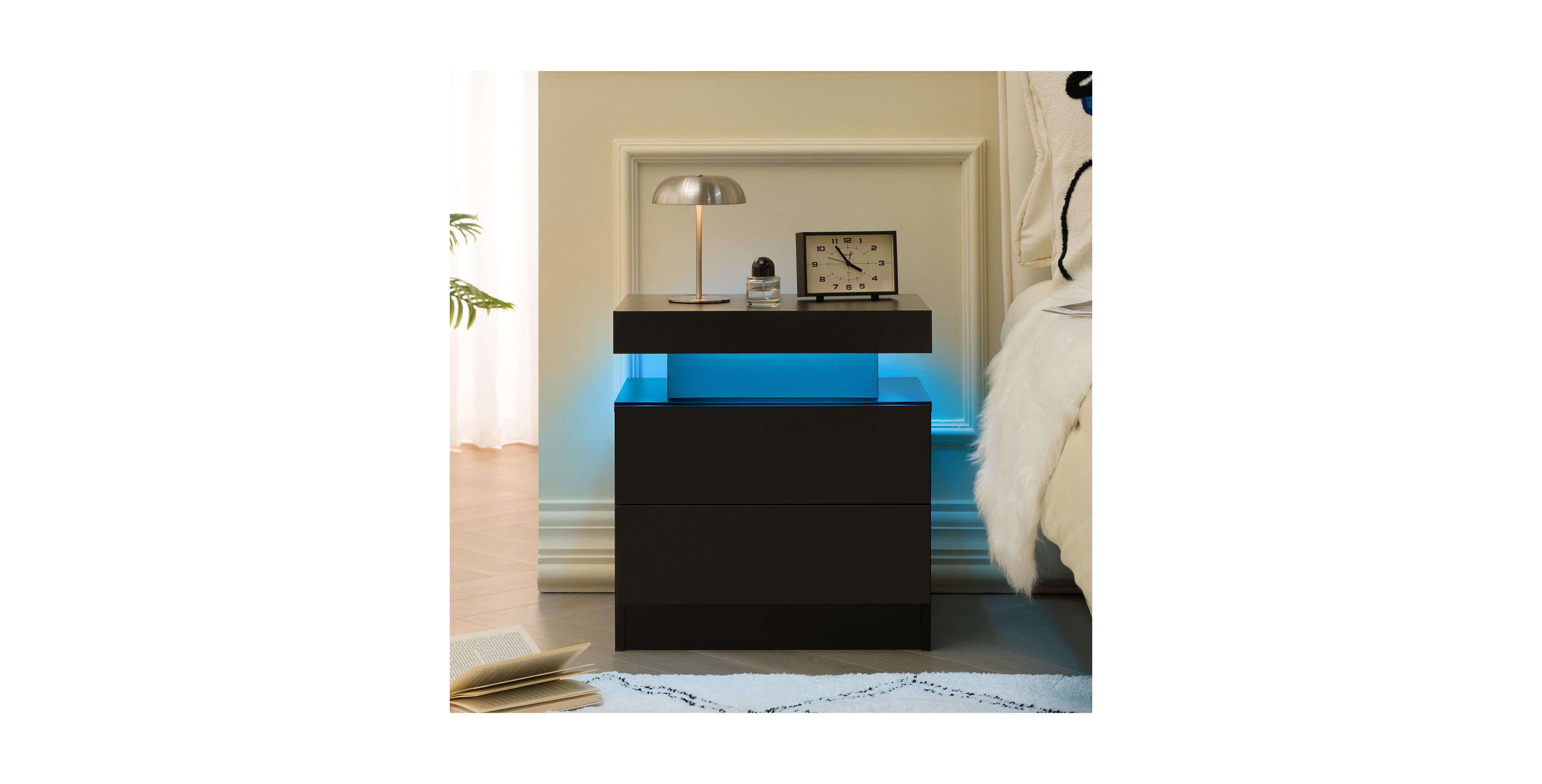 sumyeg Modern Led Nightstand with 2 Drawers Bedside Table