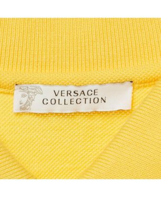 Men's Collection Yellow Medusa Applique Detail Cotton Polo T-Shirt