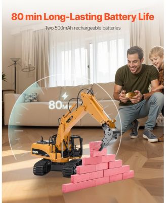 Remote Control Excavator Toy, 15-Channel 1:14 Scale RC Digger with Metal Shovel, Lights & Sounds, 3-in-1 Construction Vehicle for Kids