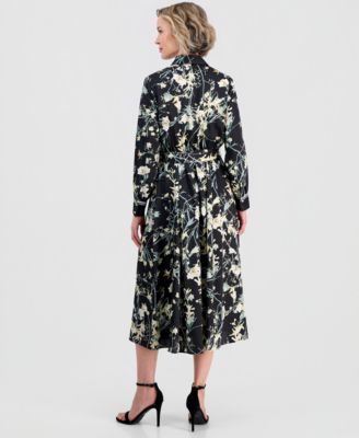 Women's A-Line Tie-Waist Midi Shirt Dress