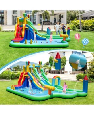Inflatable Water Slide Park With Dual Slides Climbing Wall And Basketball Hoop