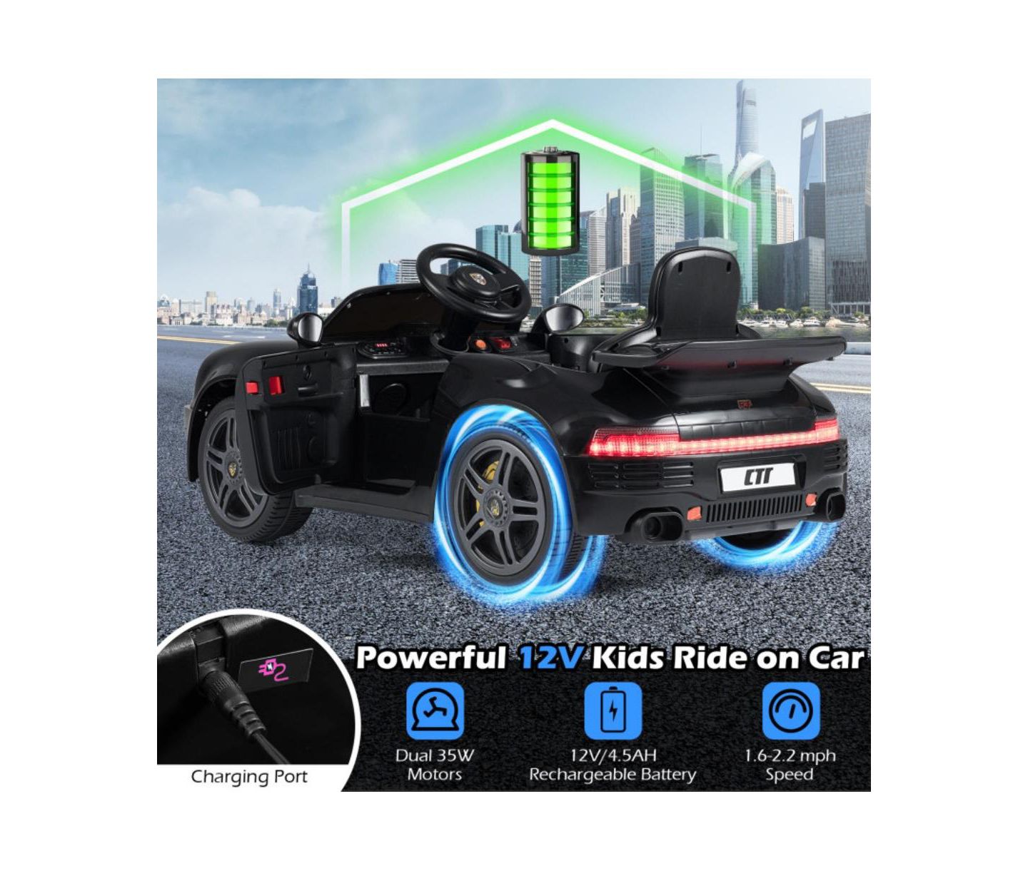 Детская игрушка HONGGE 12V Electric Ride On Car with Remote Control and Music, цвет: Чёрный — фото 7