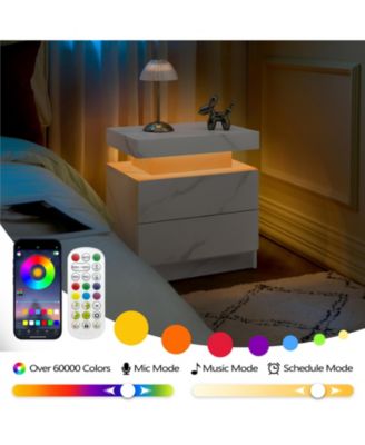Modern LED Nightstand with 2 Drawers Bedside Table