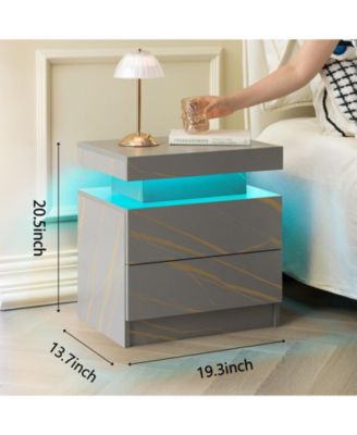 Modern LED Nightstand with 2 Drawers Bedside Table