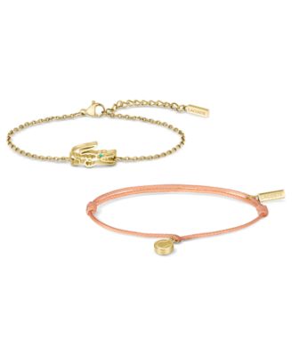Crocodile Gold-Plated Stainless Steel and Tan Nylon Cord Bracelets Gift Set
