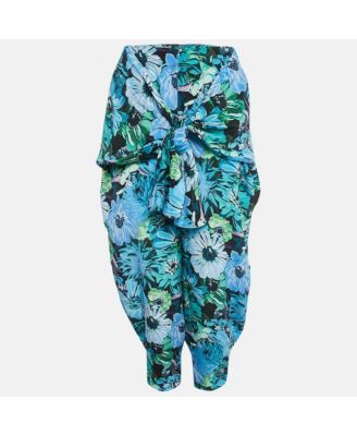 Women's Multicolor Floral Print Tie-Up Detail Trousers