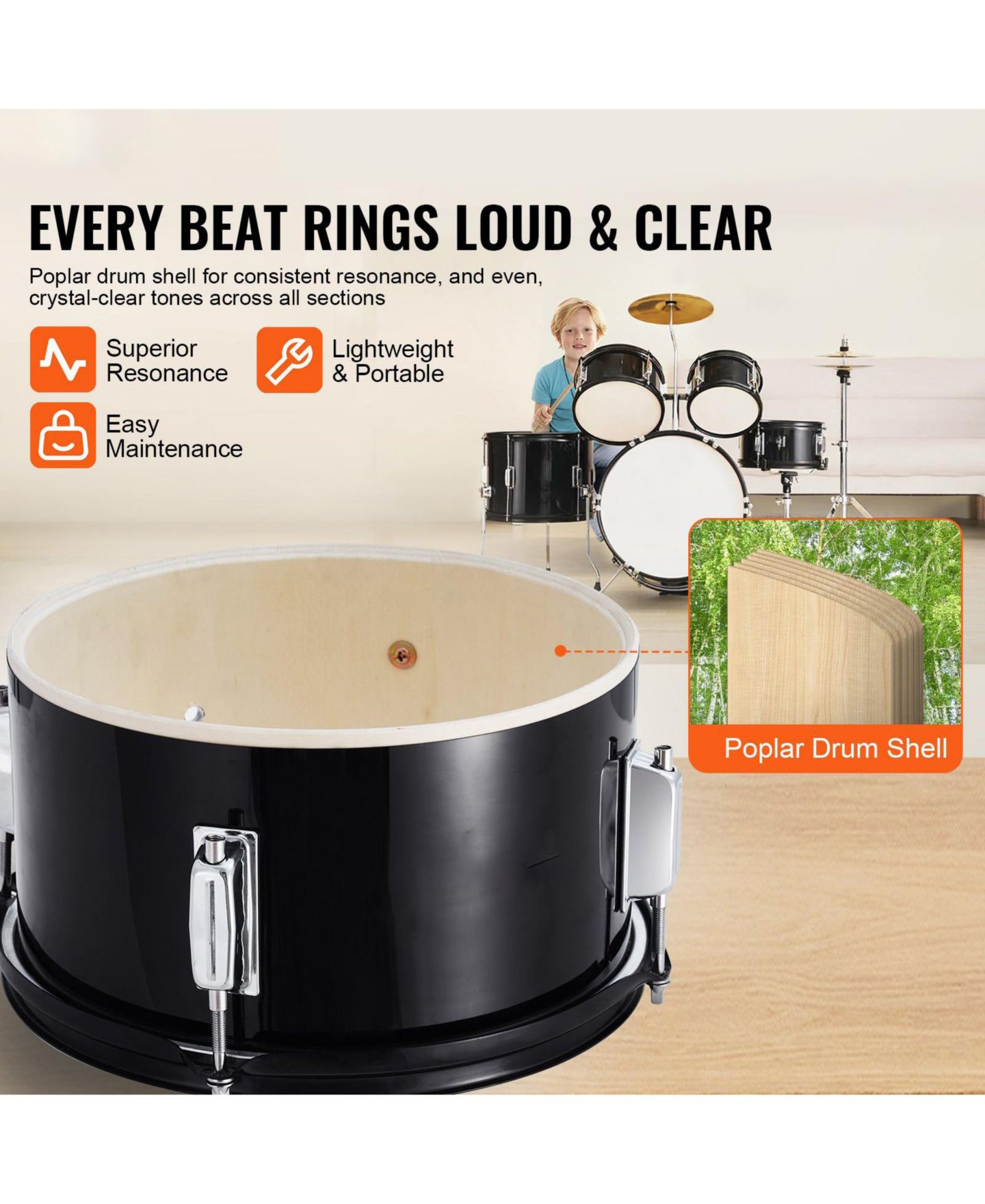 Детские игрушки SUGIFT Beginner Full Size Drum Kit, 5-Piece, Ages 6+, цвет: Чёрный — фото 7