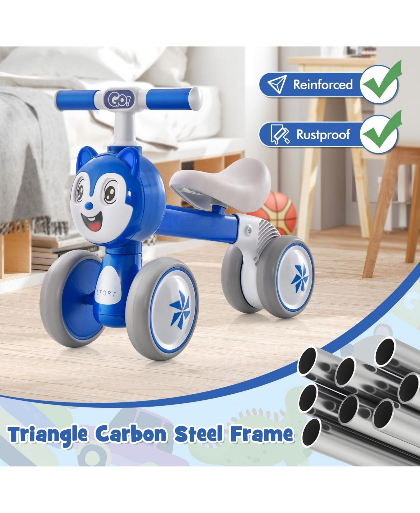 Детская игрушка HONGGE Toddler 4-Wheel Balance Bike Carbon Steel Frame, Ages 2+, цвет: Синий — фото 5