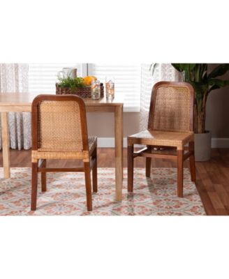 Caspia 2-Pc. Rattan Mid-Century Dining Chair Set