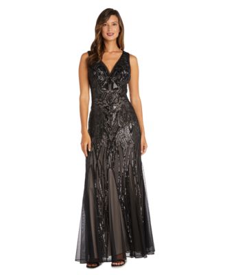 Women's Sequined V-Neck Godet Gown