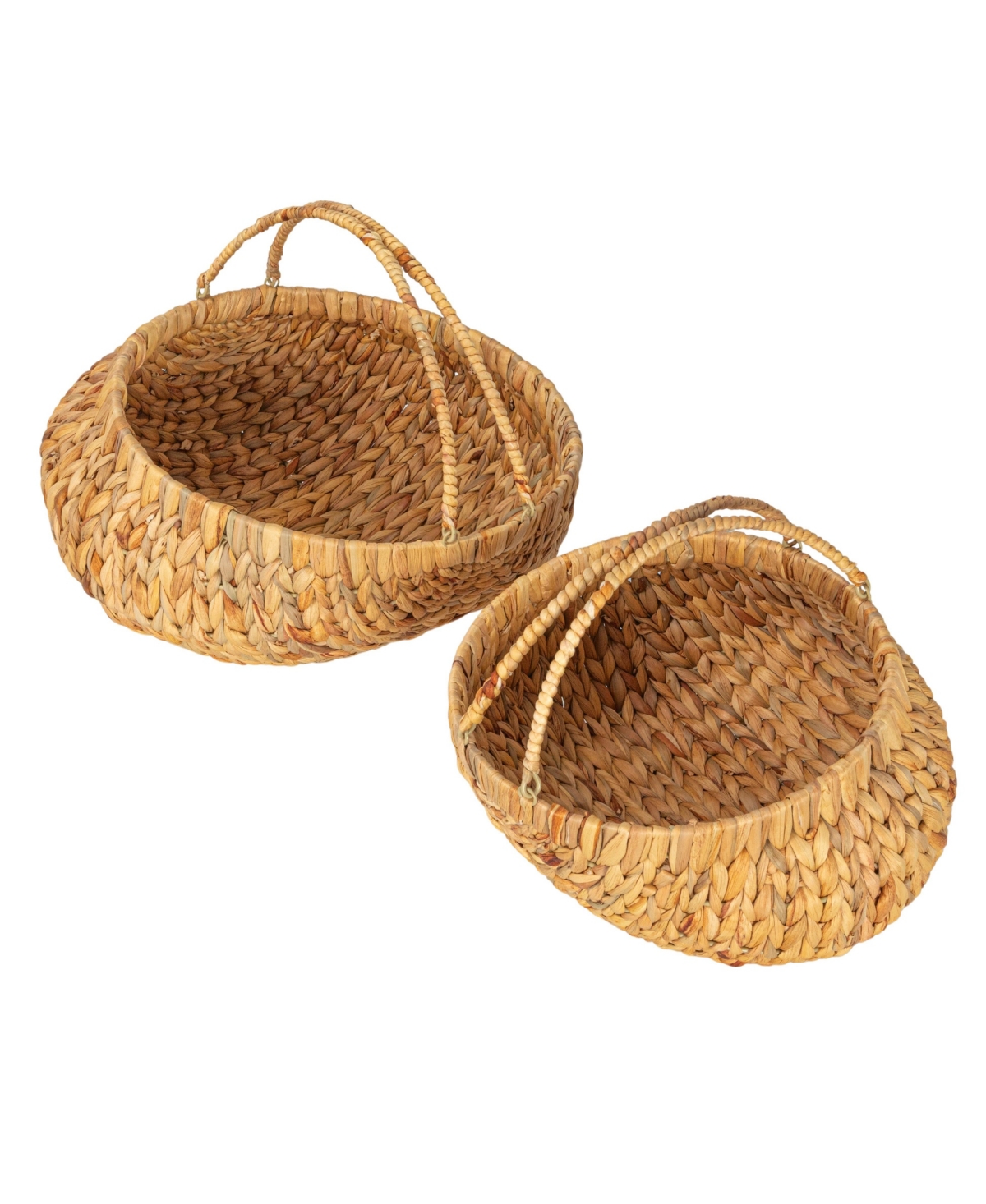 Household Essentials Water Hyacinth Handwoven Flower Basket Set of 2, Tan