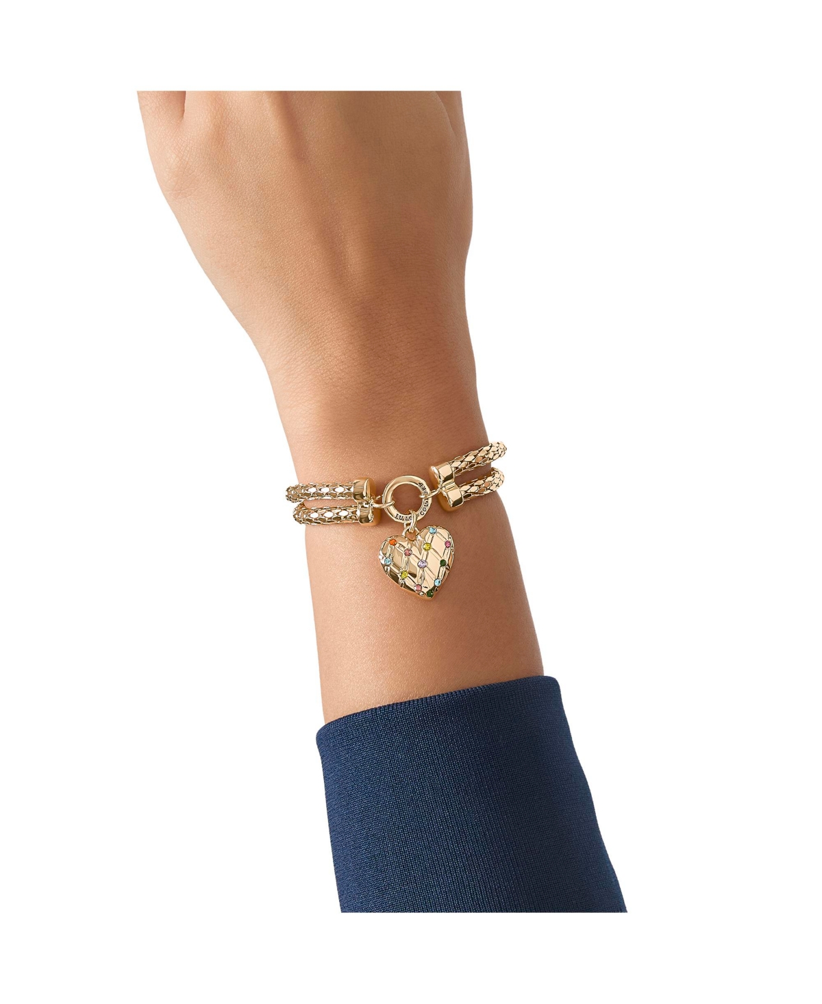 Juicy Couture Double Chain Heart Padlock Bracelet, Gold Tone with Rainbow Crystals