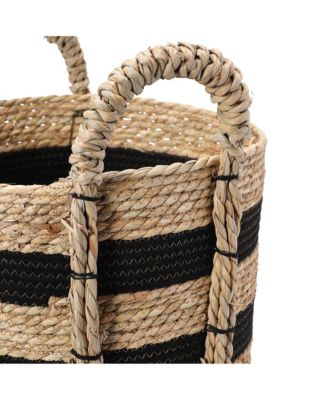 Braided Handle Basket, Black and Natural