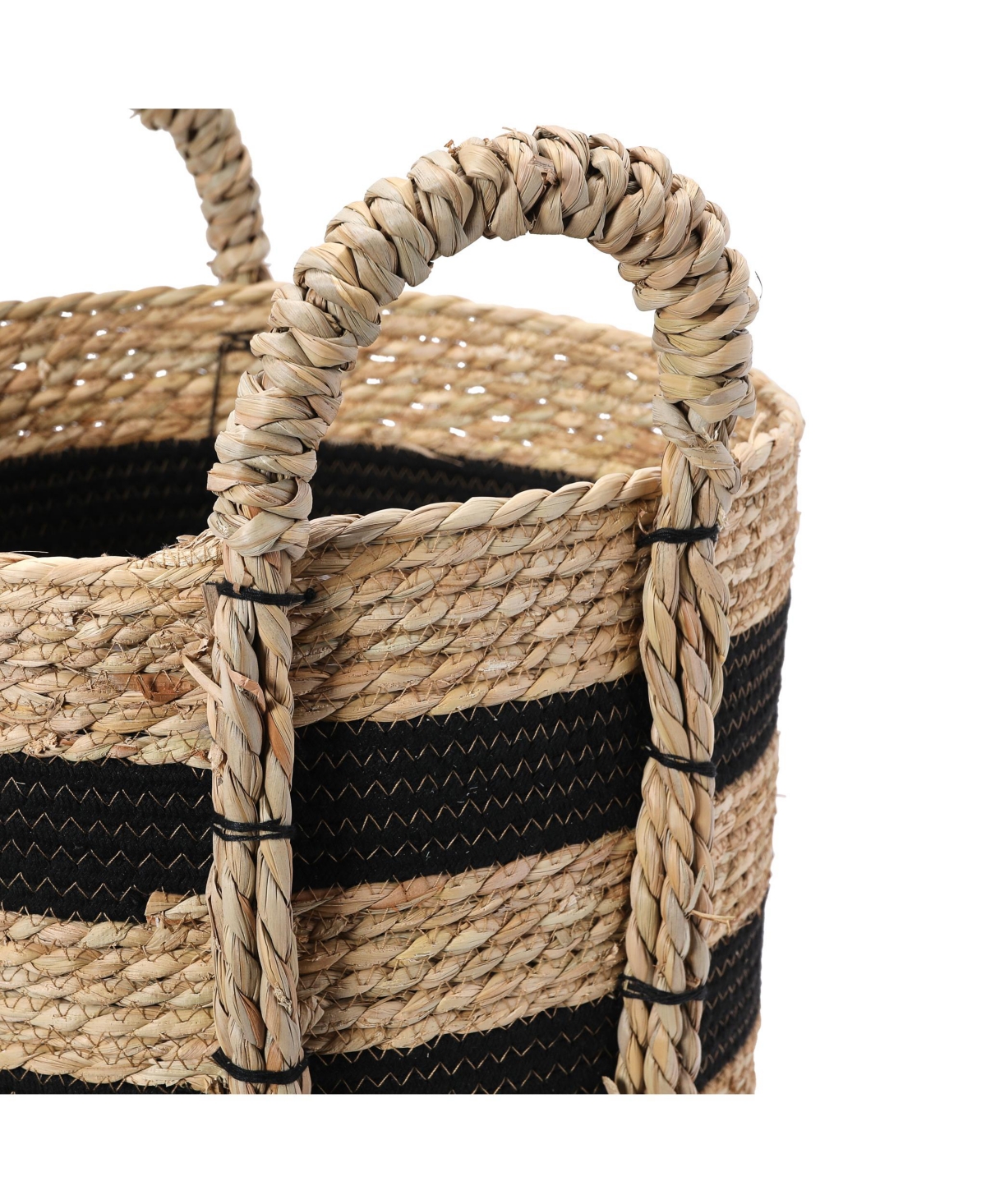 Household Essentials Braided Handle Basket, Black and Natural