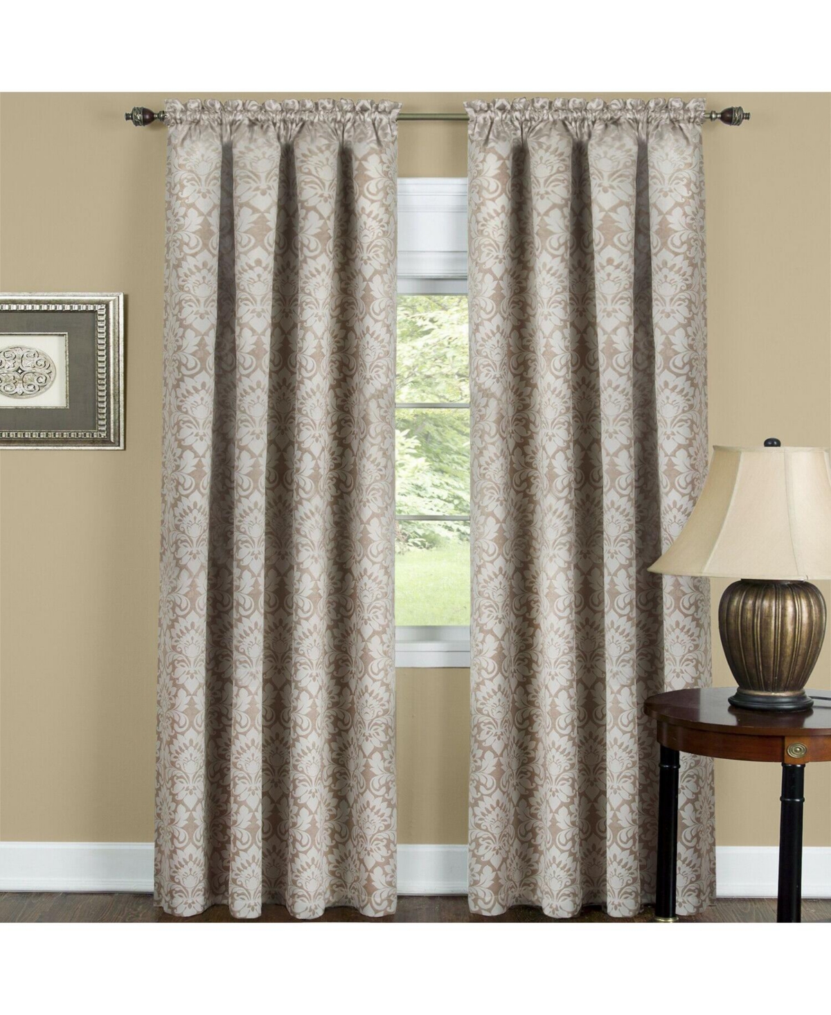 Kate Aurora 5 Piece Damask Thermal Blackout Rod Pocket Window Curtains & Valances Set