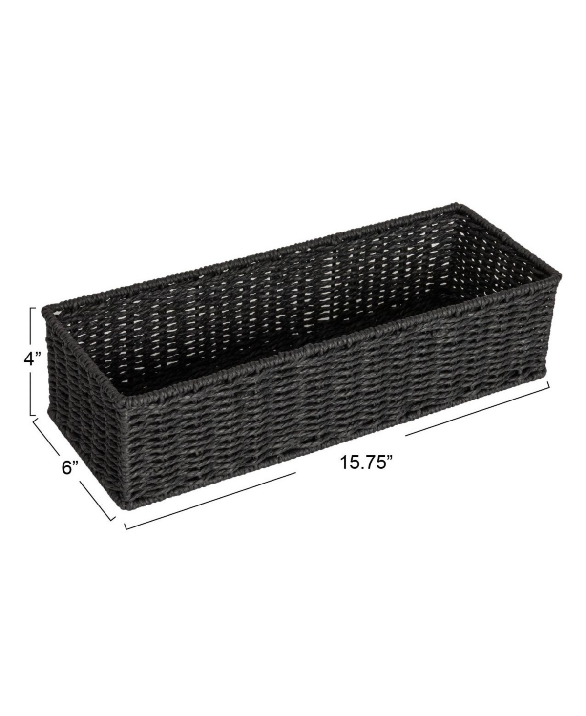 Household Essentials Handwoven Paper Rope Rectangular Storage Basket, Black