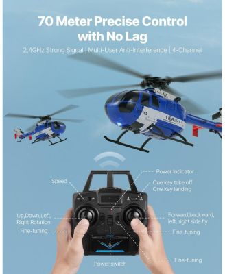 RC Helicopter, 2.4GHz 4-Propeller 4-Channel with Gyro, LED Light, One-Key Takeoff/Landing, Plane Toy for Kids 8+