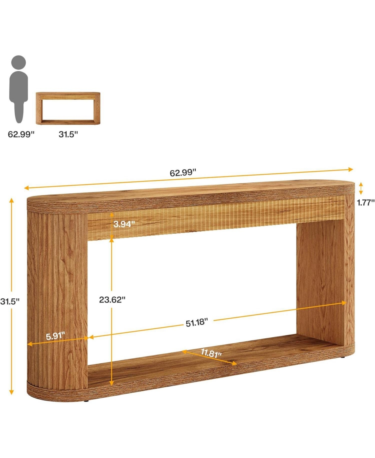 Tribesigns 63 Inch Fluted Console Table for Entryway, Narrow Wood Sofa Table Behind Couch