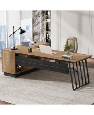 71-Inch Executive Desk, L-Shaped Desk with Cabinet, Large Office Desk with Drawers and Storage Shelves