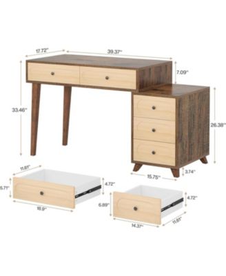 Computer Desk with Drawers, 51-Inch Office Desk with Reversible Drawer Cabinet