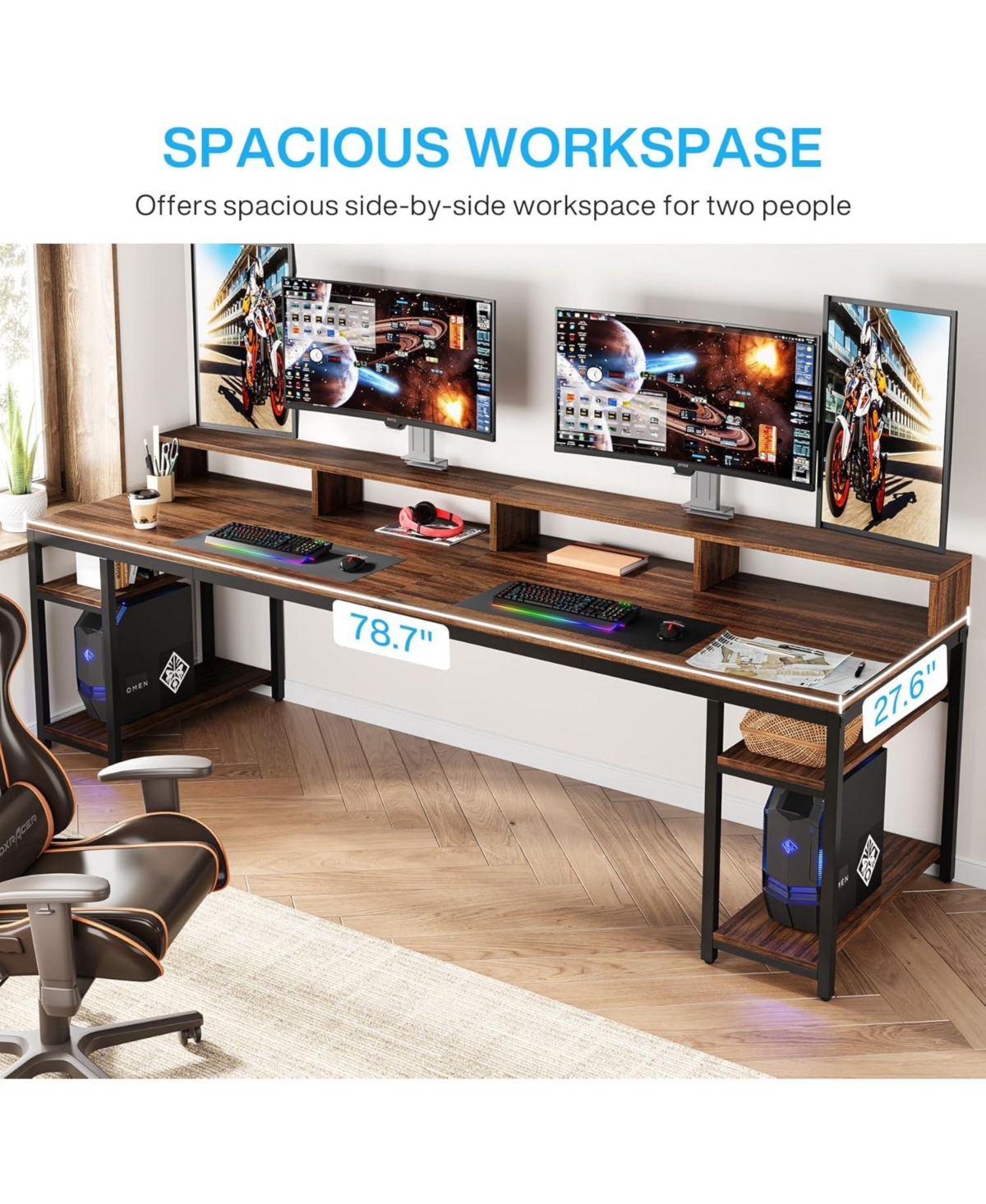 Tribesigns Two Person Desk with Monitor Stand