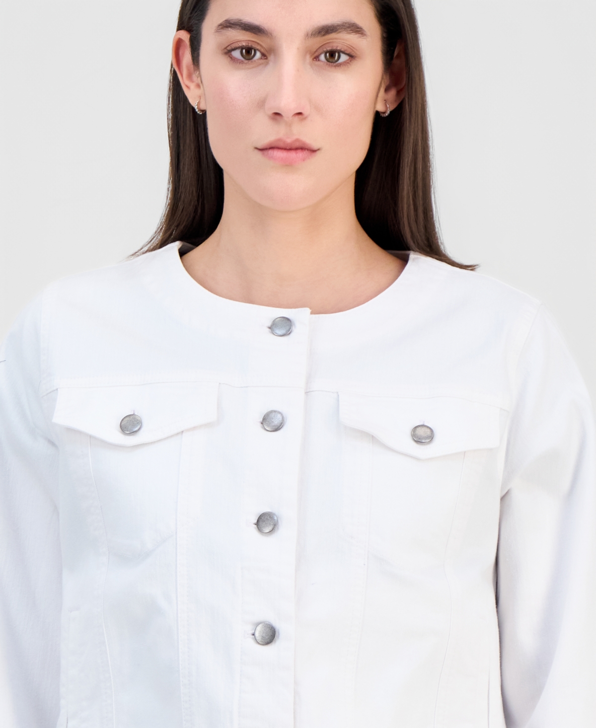 Eileen Fisher Petite Round-Neck Denim Jacket