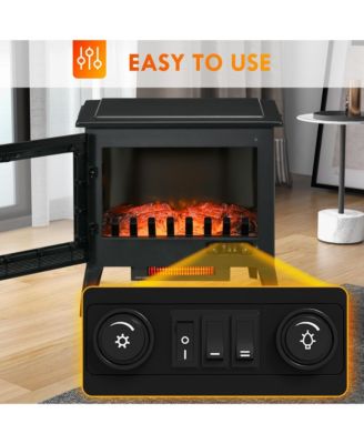 24" Electric Fireplace Stove with Realistic Flame, 1000W/1500W