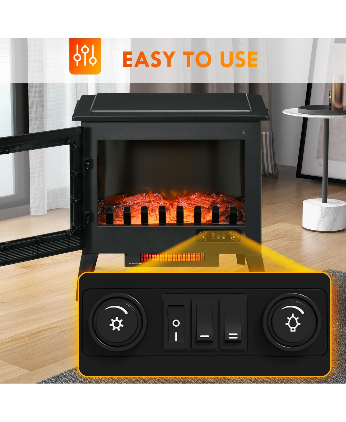 Homcom 24" Electric Fireplace Stove with Realistic Flame, 1000W/1500W