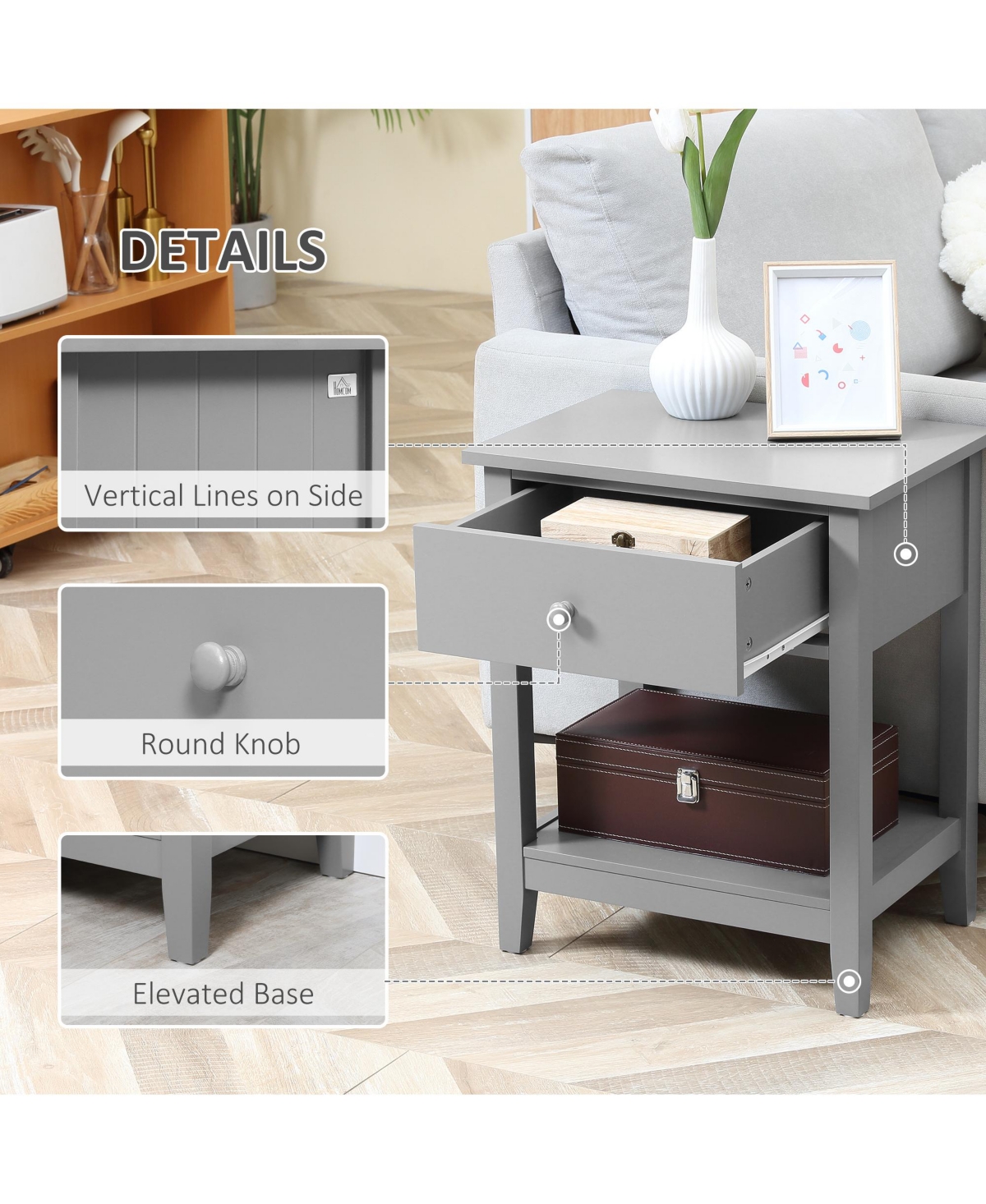 Homcom Nightsd Bedside Table End Table Organizer W/ Drawer Shelf
