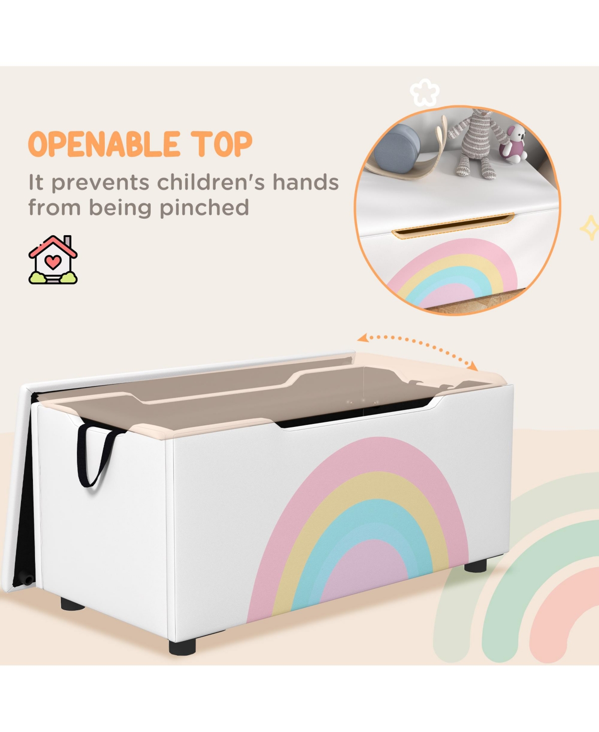 Qaba Kids Toy Box Chest, Lightweight Toy Organizer with Storage, Top Lid, and Side Handles for Nursery Room, Playroom, Bedroom, Aged 3-8 Years Old, 29