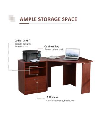 Computer Desk w/ Printer Cabinet L-Shape Corner Table PC Laptop Desk