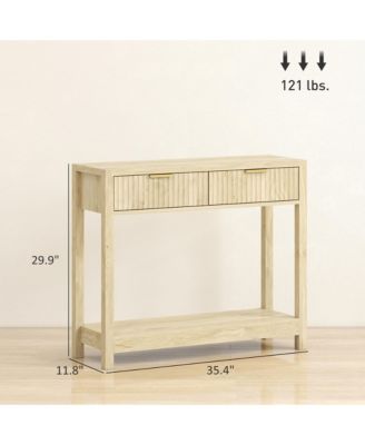 35" Modern Console Table with Drawers, Narrow Entryway Table Natural