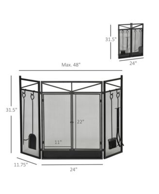 Folding Fireplace Spark Guard Metal Mesh Screen Gate Shield w/ Tool Set