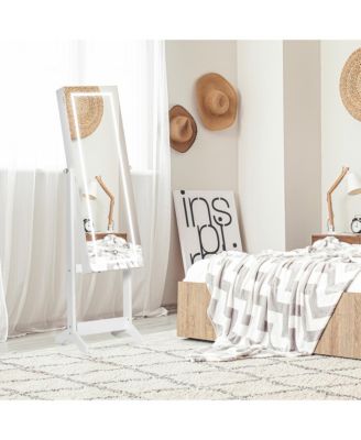 Full Body Mirro Jewelry Cabinet w/ LED Lights & 5-Tier Storage Shelves