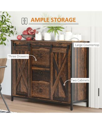 Industrial Buffet Cabinet Kitchen Sideboard with Sliding Barn Doors
