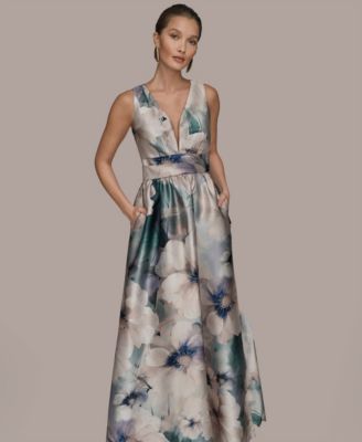 Women's Floral Print Sleeveless Pleated A-line Ball Gown
