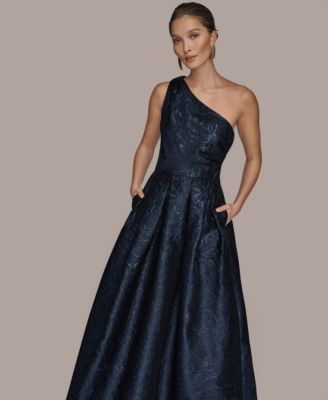 Women's One-Shoulder Metallic Jacquard A-Line Gown