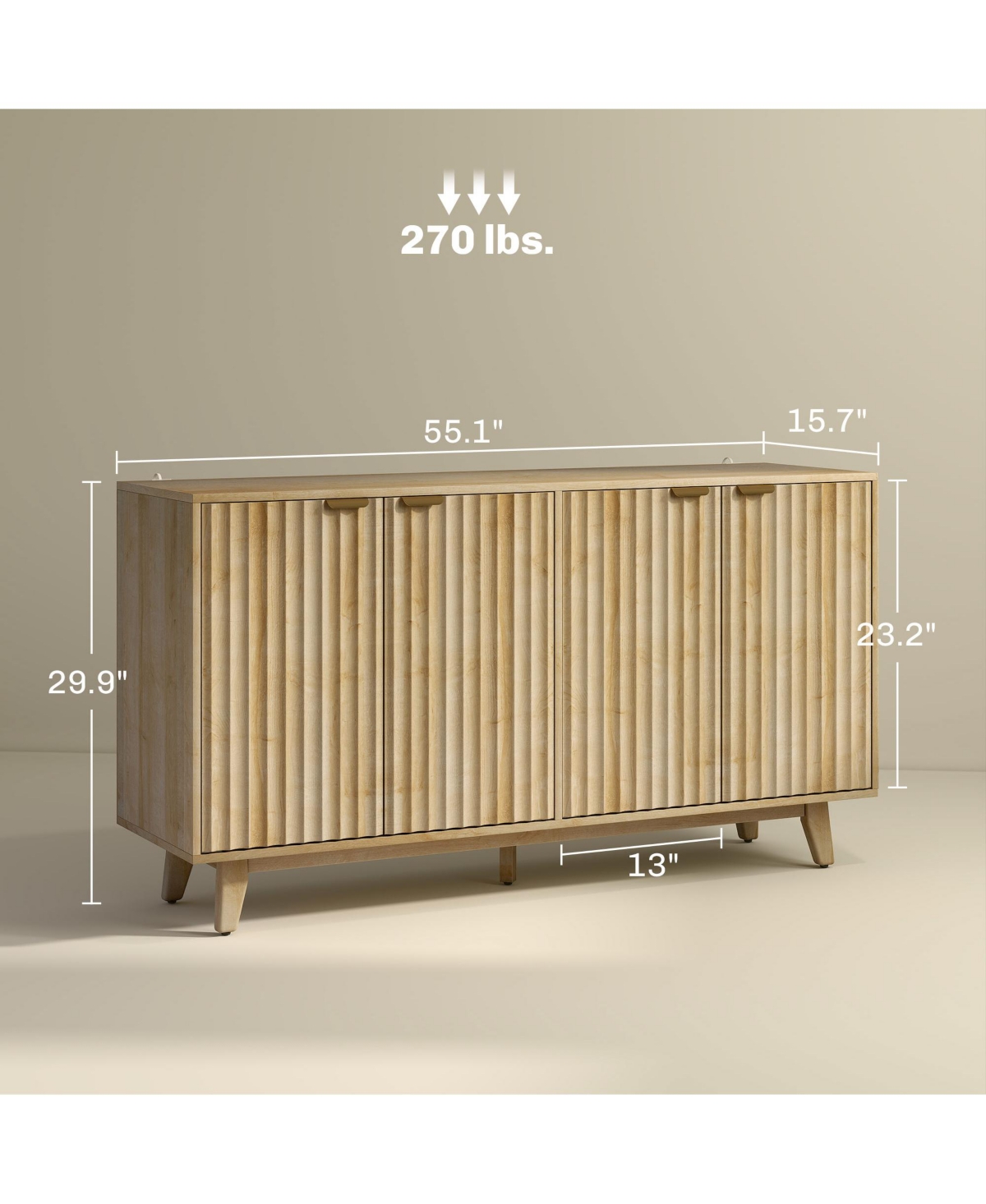 Homcom 55" Modern Sideboard Buffet Cabinet with Fluted Doors Wood Legs