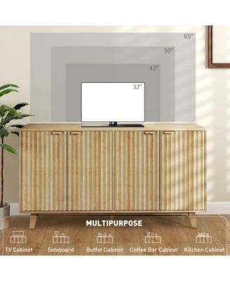 55" Modern Sideboard Buffet Cabinet with Fluted Doors Wood Legs