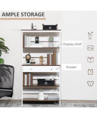 4-Tier Shelving Bookcase Storage Cupboard with Pull Out Drawer,